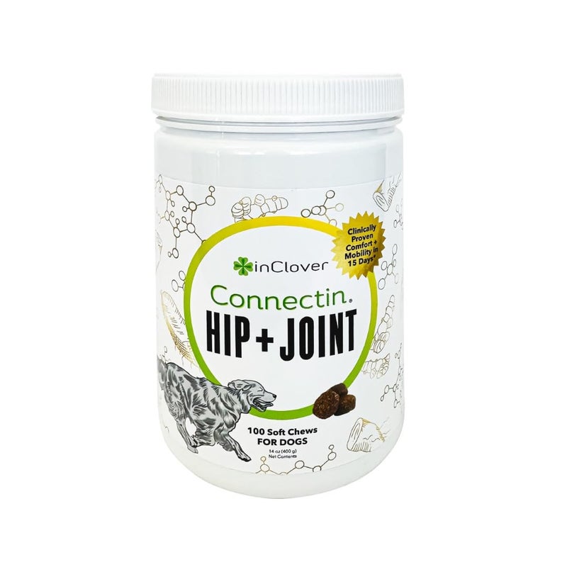 In Clover InClover Connectin Natural Hip & Joint Supplement for Dogs with Glucosamine, Chondroitin & Hyaluronic Acid - Soft Chew for Dog Mobility, Comfort & Active Lifestyle Support, 100 Count - Image 1